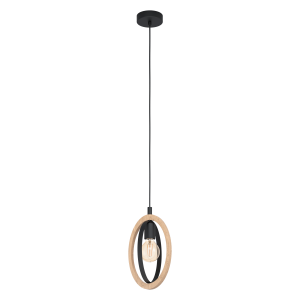 Lampa wisząca  czarny metal z drewnem Basildon 43461