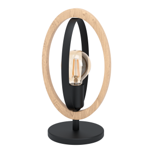 Lampa stołowa nocna  czarny metal  z drewnem  Basildon 43464