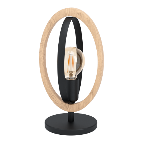 Lampa BASILDON lampa stołowa czarna z drewnem 43464 EGLO