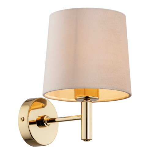 Lampa ścienna glamour kinkiet złoty beżowy abażur Ponte Plus 4727 zapalony