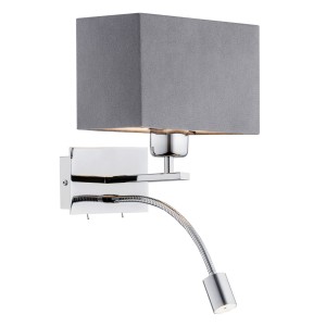 Lampa hotelowa chromowy kinkiet szary abażur nad łóżko z lampką nocną BILL 1053