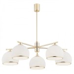 Złoty  klasyczny żyrandol na 5 żarówek białe matowe klosze półokrągłe Marbella 2088