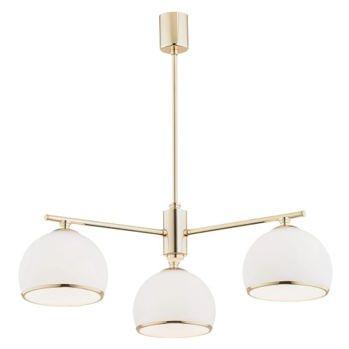 Złoty klasyczny żyrandol na 3 żarówki białe matowe klosze półokrągłe Marbella 1488