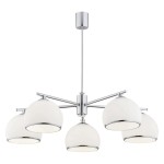 Chromowy klasyczny żyrandol na 5 żarówek białe matowe klosze półokrągłe Marbella 2087