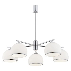 Chromowy klasyczny żyrandol na 5 żarówek białe matowe klosze półokrągłe Marbella 2087