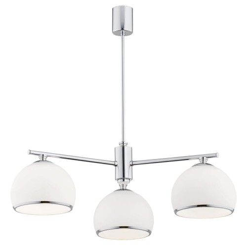 Chromowy klasyczny żyrandol na 3 żarówki białe matowe klosze półokrągłe Marbella 1487