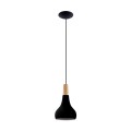 Pojedyńcza czarna lampa wisząca z drewnem 900161 Sabinar
