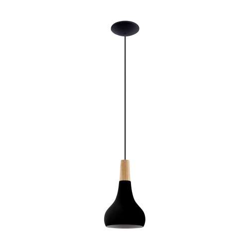 Pojedyńcza czarna lampa wisząca z drewnem 900161