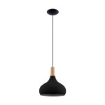 Pojedyńcza czarna lampa wisząca z drewnem 900162  Sabinar