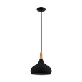 Pojedyńcza czarna lampa wisząca z drewnem 900163 Sabinar