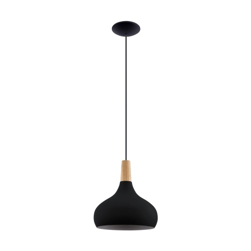 Pojedyńcza czarna lampa wisząca z drewnem 900163 Sabinar