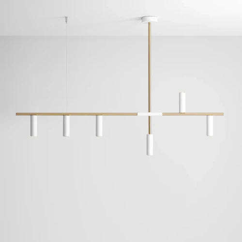 Lampa wisząca 6XGU10 biał/mosiężna  TREVO 6 WHITE BRASS 1097K40 Aldex