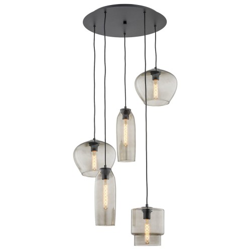 Lampa wisząca żyrandol kaskadowy szklane klosze dymne różne kształty SERAFINO 2080