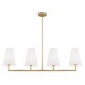 Złota lampa wisząca w linii prostej na 4 żarówki z białymi abażurami Safiano 1828