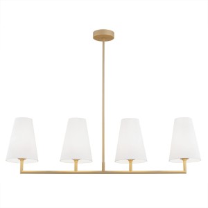 Złota lampa wisząca w linii prostej na 4 żarówki z białymi abażurami Safiano 1828