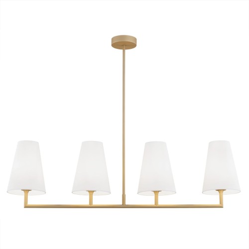 Złota lampa wisząca w linii prostej na 4 żarówki z białymi abażurami Safiano 1828