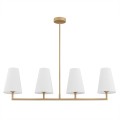 Złota lampa wisząca w linii prostej na 4 żarówki z białymi abażurami Safiano 1828