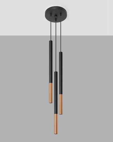 Kaskadowa lampa wisząca na 3 żarówki Mozaica 3P czarny/miedź SL.0890