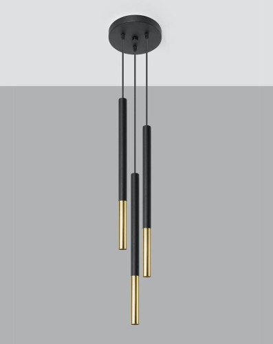Kaskadowa lampa wisząca na 3 żarówki Mozaica 3P czarny/złoty SL.0893