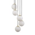 Lampa wisząca z 5 kulistymi białymi kloszami i mosiądzowanymi podkloszówkami PIANO 5 SIGMA 33659