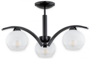 Lampa wisząca Leo żyrandol 3 pł. - czarny połysk - klosz biały mrożony + przezroczysty O2523 W3 CZA LEMIR