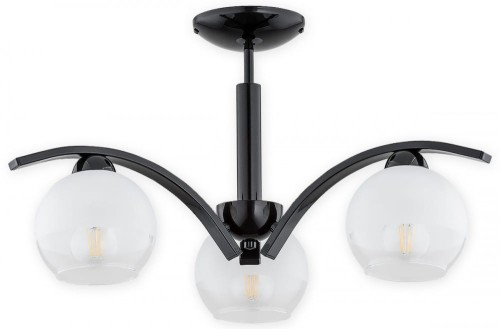 Lampa wisząca Leo żyrandol 3 pł. - czarny połysk - klosz biały mrożony + przezroczysty O2523 W3 CZA LEMIR