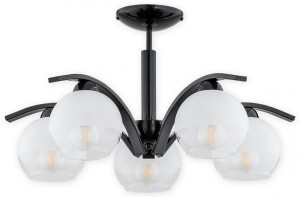Lampa wiszaca Leo żyrandol 5 pł. - czarny połysk - klosz biały mrożony + przezroczysty O2525 W5 CZA LEMIR