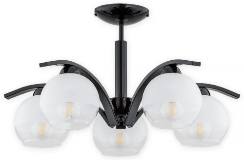 Lampa wiszaca Leo żyrandol 5 pł. - czarny połysk - klosz biały mrożony + przezroczysty O2523 W3 CZA LEMIR