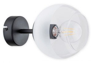 Lampa ścienna Pinox kinkiet 1 pł. - czarny matowy - klosz biały mrożony + przezroczysty O3080 K1 CZA LEMIR