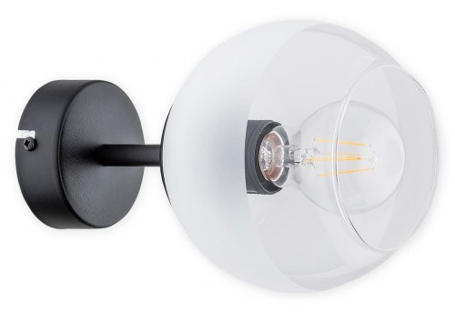 Lampa ścienna Pinox kinkiet 1 pł. - czarny matowy - klosz biały mrożony + przezroczysty O3080 K1 CZA LEMIR
