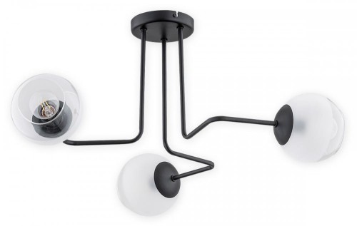 Lampa wisząca Pinox żyrandol 3 pł. - czarny matowy - klosz biały mrożony + przezroczystyO3083 W3 CZA Lemir