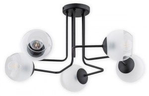 Lampa wisząca Pinox żyrandol 5 pł. - czarny matowy - klosz biały mrożony + przezroczystyO3085 W5 CZA  LEMIR