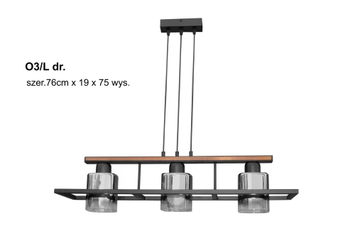 Potrójna lampa wisząca , szklane klosze w ramce O3/L dr
