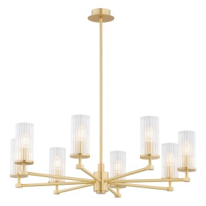Lampa wisząca na 8 żar.E14 żyrandol mosiądz szkło ryflowane 74cm HAMPTON 5066 ARGON