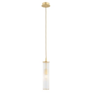 Złota mosiężna lampa wisząca szkło ryflowane tuba HAMPTON 8489 Argon