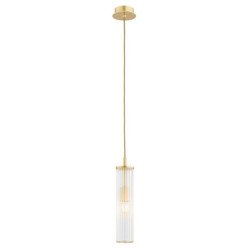 Złota mosiężna lampa wisząca szkło ryflowane tuba HAMPTON 8489 Argon