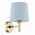 Kinkiet złoty, błękit abażur stal tkanina aksamit mosiądz PONTE 4347