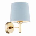 Kinkiet złoty, błękit abażur stal tkanina aksamit mosiądz PONTE 4347