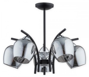 Lampa Maral żyrandol 5-punktowy - czarny matowy + chrom - grafitowy półprzezroczysty O3075 W5 CZA + CH Lemir