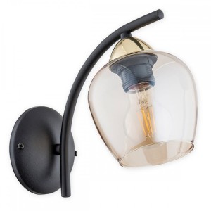 Lampa na ścianę Maral kinkiet 1-punktowy - czarny matowy + złoty - bursztynowy półprzezroczysty O3070 K1 CZA + ZL Lemir 