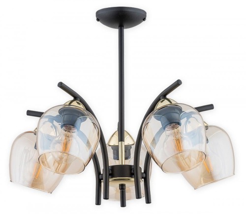 Lampa Maral żyrandol 5-punktowy - czarny matowy + złoty - bursztynowy półprzezroczysty O3075 W5 CZA + ZL Lemir