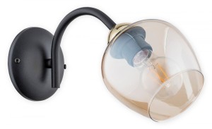 Lampa Katla kinkiet 1-punktowy - czarny matowy + złoty - bursztynowy półprzezroczystyO3060 K1 CZA + ZL Lemir
