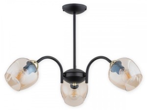Lampa  Katla żyrandol 3-punktowy - czarny matowy + złoty - bursztynowy półprzezroczysty O3063 W3 CZA + ZL Lemir 