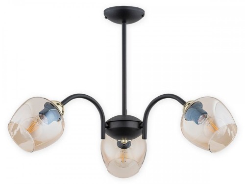 Lampa  Katla żyrandol 3-punktowy - czarny matowy + złoty - bursztynowy półprzezroczysty O3063 W3 CZA + ZL Lemir