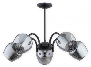Lampa Katla żyrandol 5-punktowy - czarny matowy + chrom - grafitowy półprzezroczysty O3065 W5 CZA + CH Lemir