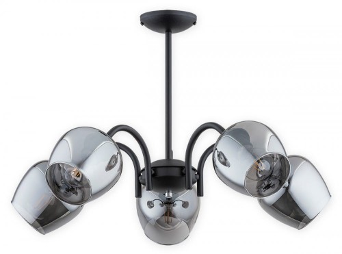 Lampa Katla żyrandol 5-punktowy - czarny matowy + chrom - grafitowy półprzezroczysty O3065 W5 CZA + CH Lemir