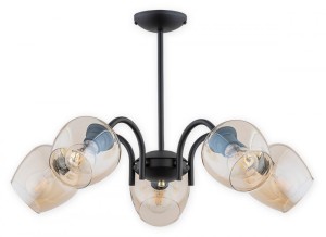 Lampa  Katla żyrandol 5-punktowy - czarny matowy + złoty - bursztynowy półprzezroczysty O3065 W5 CZA + ZL Lemir