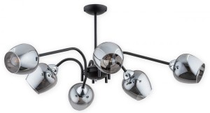 Lampa  Katla żyrandol 6-punktowy - czarny matowy + chrom - grafitowy półprzezroczysty O3066 W6 CZA + CH Lemir