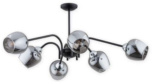 Lampa  Katla żyrandol 6-punktowy - czarny matowy + chrom - grafitowy półprzezroczysty O3066 W6 CZA + CH Lemir