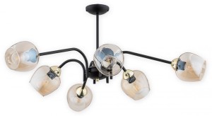 Lampa  Katla żyrandol 6-punktowy - czarny matowy + złoty - bursztynowy półprzezroczysty O3066 W6 CZA + ZL Lemir